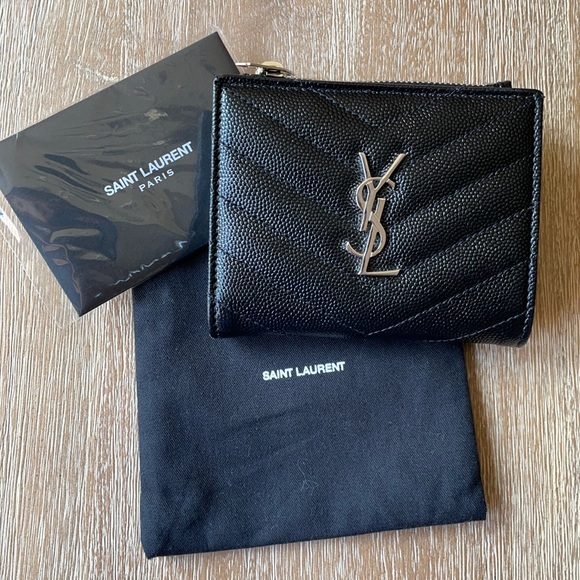 Saint Laurent Ladies Black Quilted Monogram Wallet - Picture 2 of 12